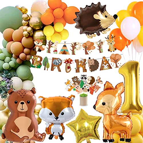 1 aniversário menino menina, decoração de aniversário 1 ano, decoração de aniversário de animais da floresta, festa de aniversário infantil, Balões Animais da Selva, Balões Selva aniversário menino