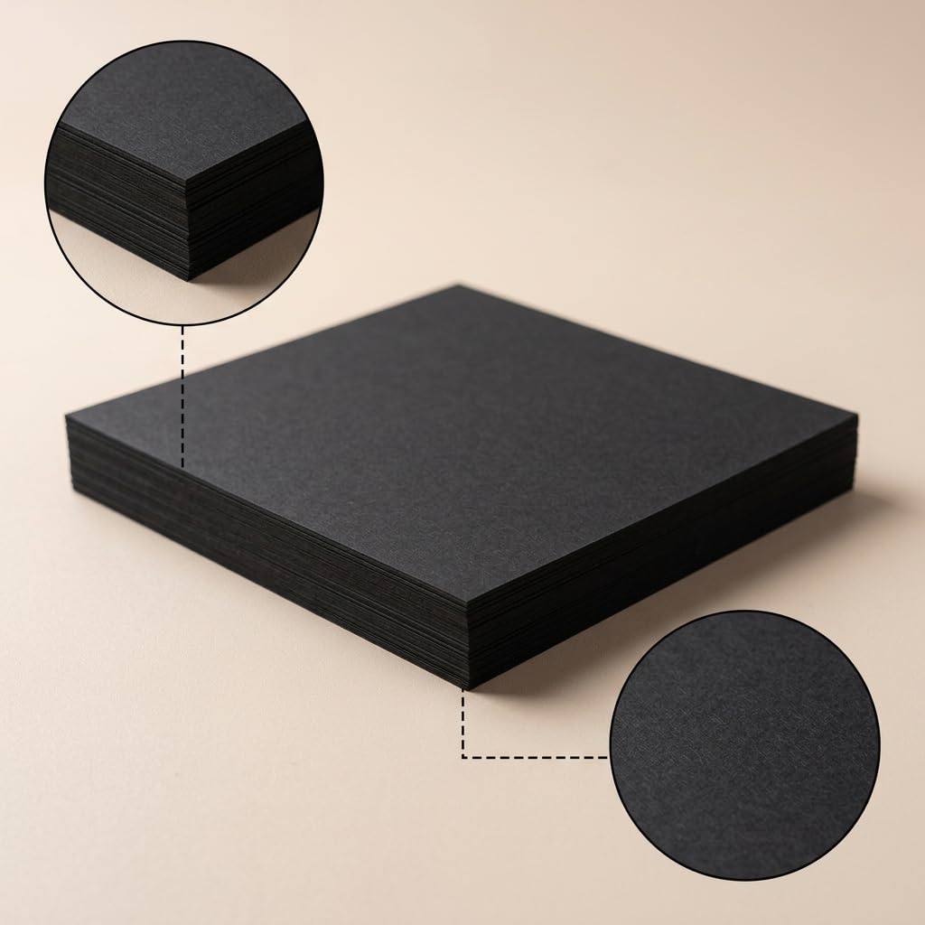 Foglio da Disegno Quadrato 50 Unità 250g per Illustrazioni Calligrafia Adatta per Laboratori Artistici E Corsi, Nero, 38cm