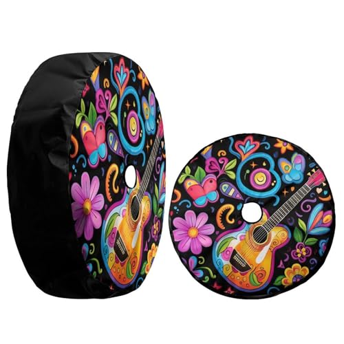 Image of Delerain Spare Tire Cover with Backup Camera Hole Peace Love Music Wheel Covers Waterproof Dust-Proof UV Sun Universal Fit for RV Trailer RV SUV Truck (18 Inch for Diameter 32 inch-34 inch)
