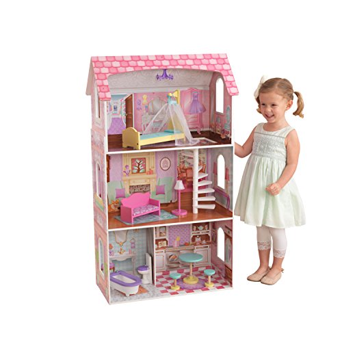KidKraft 65179 Penelope Puppenhaus aus Holz mit Zubehör für 30 cm große Puppen mit 9 Accessoires und 3 Spielebenen – Bild 3