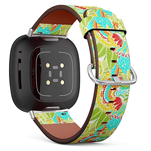 CJBROES Replacement Leather Watch Band, Compatible with Fitbit Versa 3 and Fitbit Sense of Wristband Bracelet Accessory - Bright Beautiful