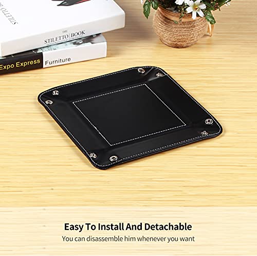 Image of YAPISHI Key Dish Bowl for Men, Entryway Catchall Holder Bedside Table Valet Tray for Pocket Stuff, PU Leather Nightstand Organizer for Dice /Coins /Wallet /Watch /Rings /Sunglasses, Dresser /Coffee Table