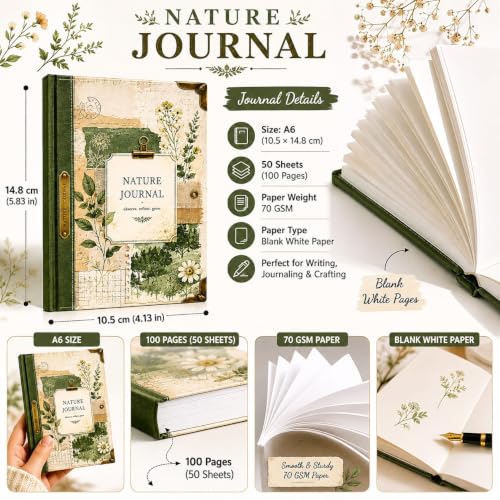 Image of Nature Journal Kit, A6 Blank Notebook, 100 Pages, Botanical