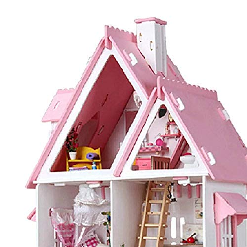 Puppe Haus Spielzeug DIY Puppenhaus Spielzeug Rosa Montieren Prinzessin Villa Handgemachte Bau Mädchen Puppenhaus Für… – Bild 3