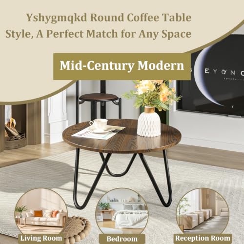 Image of Small Circle Coffee Table Round Coffee Tables with Metal Legs 23.6 inch Wood Accent Center Table for Living Room Sofa Table for Reception Room Home Office Rustic Brown