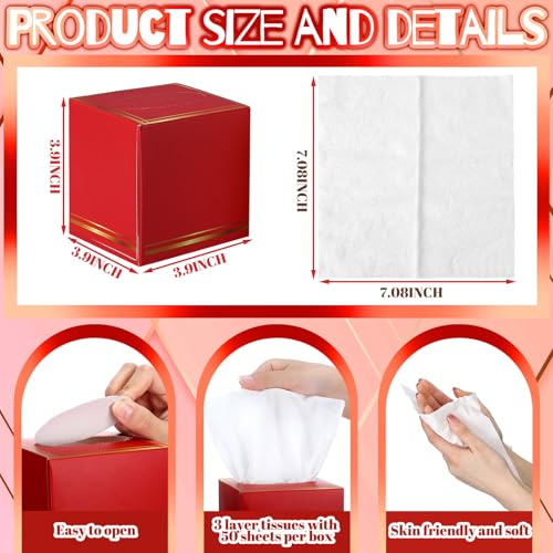Image of Fourluoo 12 Pack Facial Tissues Cube Boxes Face Box 600 Sheets 3 Ply Soft Paper Square Tissues Bulk for Car Pocket Toilet Household Bedroom Family(Red Green Gold)