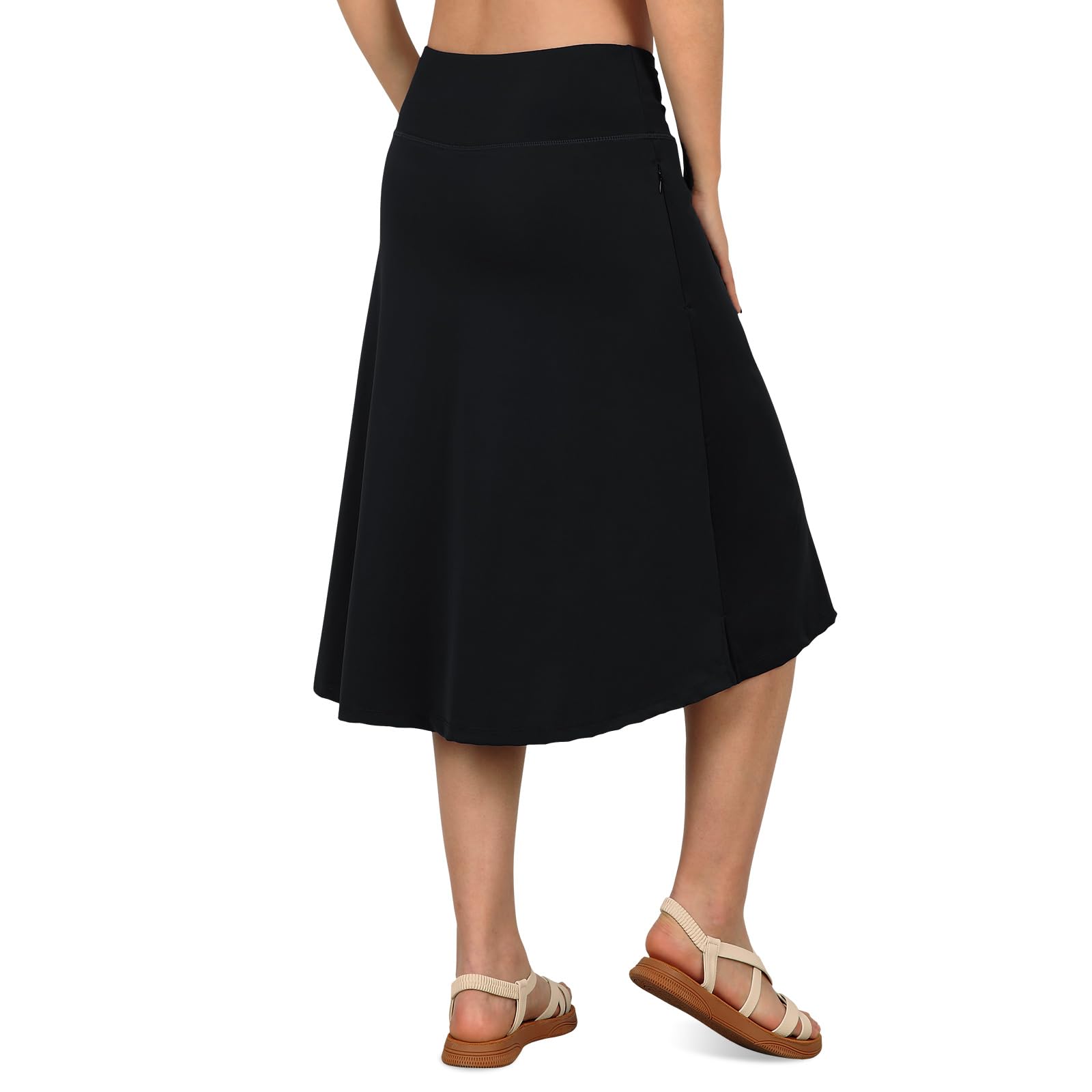 Damen-Baderock mit Leggings, 66 cm, Midi-Länge, bescheidener langer Rock, Badebekleidung mit Reißverschlusstaschen