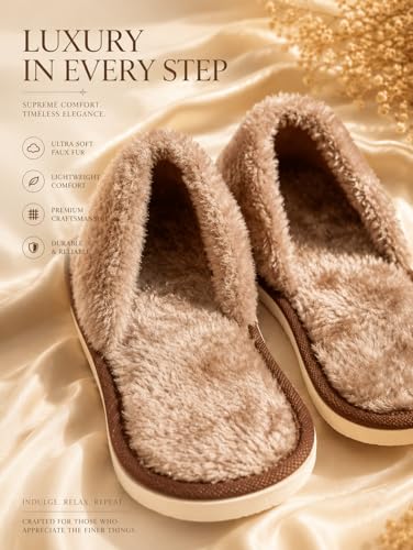 Image of Galaxy Fashion Point LUXORIA Ultra Soft Faux Fur Slippers for Women & Men | Fluffy Warm Indoor House Slippers | Lightweight Anti-Slip Cozy Bedroom Home Footwear | Premium Plush Winter Comfort Slides (Beige Brown)