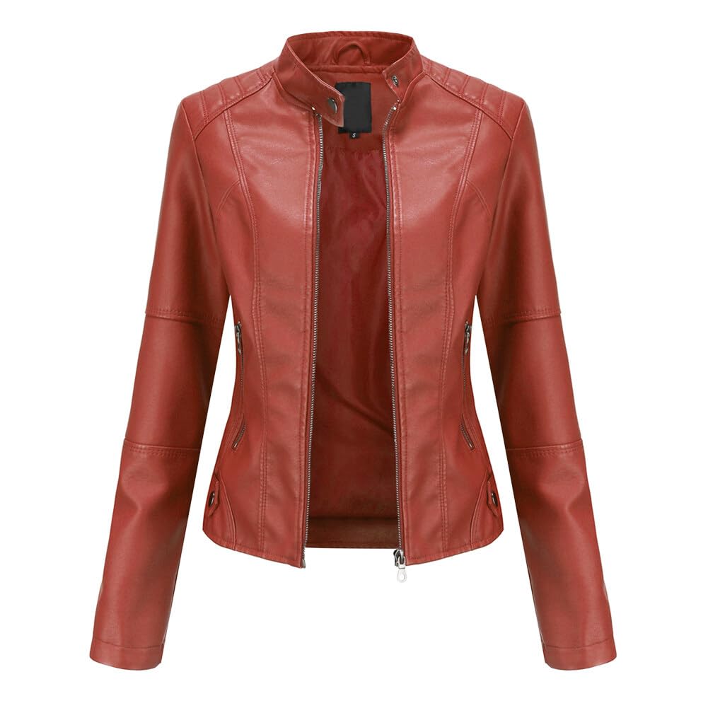 Biker leren jas dames rood -Rano – BK Leder