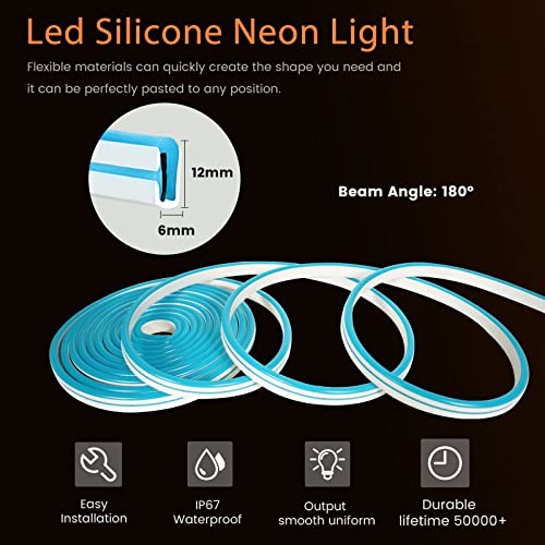 Image of YM E-Bright Led Neon Strip Lights 12V Rope Silicone Indoor Outdoor 16.4Ft 600SMD Waterproof Flexible for Signboard Bar Home Kitchen Bedroom Party Holiday Art Decoration, Ice Blue(No Power Adapter)