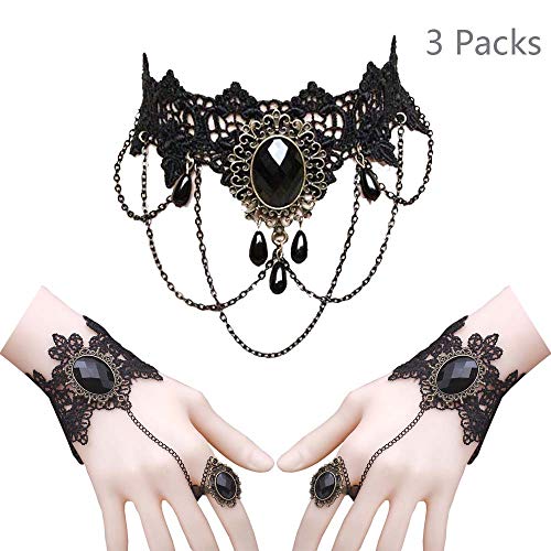 Daimay Black Choker Lace Necklace with Bracelet Set Punk Party Gothic Vintage Handmade Lolita Retro Bracelet Wristband for Women  Style 4