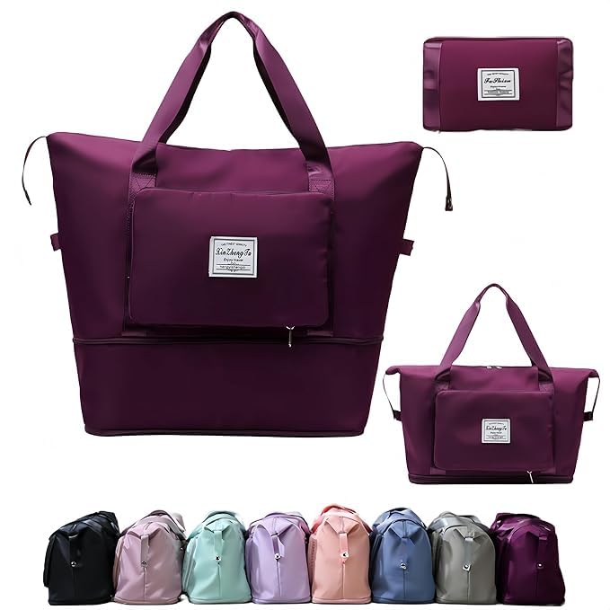 Nylon 50 Cms Travel Duffel Bag,Overnight Shoulder Bag,Weekender Carry On for Women,Women's Travel Bags Shoulder Weekender Overnight Bag (Simple Bag)(Maroon)-image-14