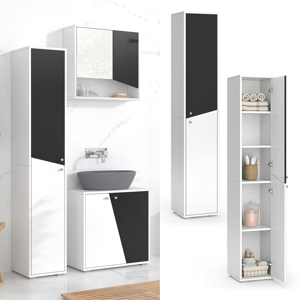 Armoire Milieu Ilias Vicco – Meuble Salle De Bain Blanc Brillant 5 Tiroirs