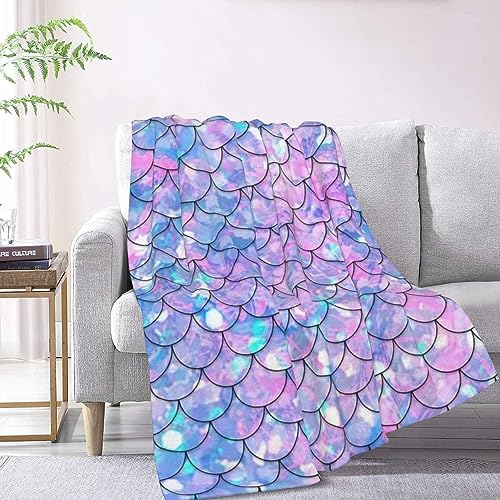 Kilowr DDHG-01 Mermaid Scales Blanket Cute Mermaid Scales Throw Blanket For Couch, Mermaid Gift For Kids Adults, Soft Fuzzy Flannel Blankets For Bed Sofa Chair Mermaid Scales Decor 80X60 Inches thumb #1