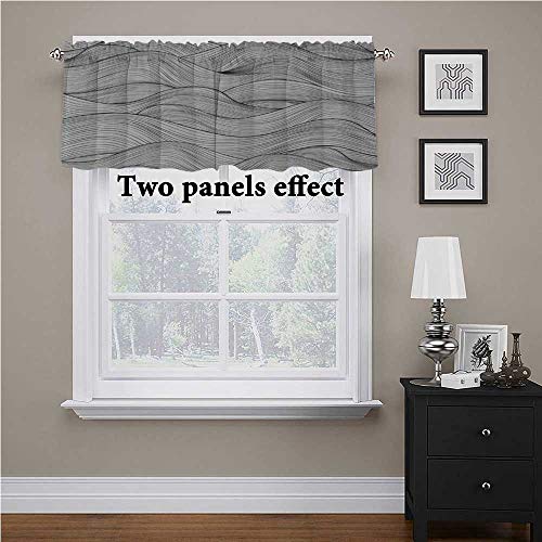 Interestlee Dark Grey Window Curtain Valance Abstract Geometric Waves Ocean Sea Inspired Monochrome Artistic Design for Bathroom/Kitchen Windows Charcoal Grey White, 56\" x 14\" - Thumbnail 3