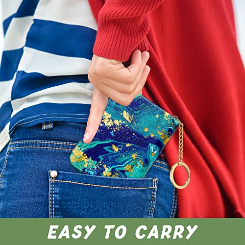 Image of Aiawoxc Credit Card Holder for Women, Small RFID Wallet Slim Leather Card Organizer Case with Zipper and Keychain, Ocean Marble