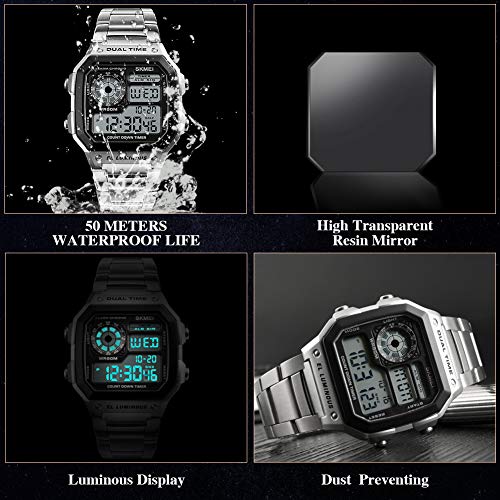 SKMEI Wrist Watch for Men, Digital Sports Waterproof Watch with Dual Time Chronograph Countdown Alarm Backlight3