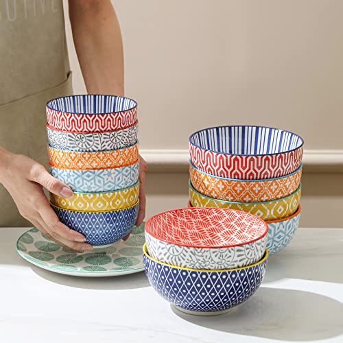 Selamica Ceramic Cereal Bowls Set of 6, 24 Oz Deep Soup Bowls for Kitchen, 5.9 Inch Dessert Bowls for Salad, Pasta, Oatmeal, Ramen, Microwave Dishwasher Safe, Set of 6, Assorted Colors