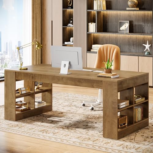 Tribesigns 71-Inch Executive Desk with Storage, Large Office Computer Desk with Shelves, Modern Wood Writing Table Business Furniture Workstation for Home Office, Rustic Brown