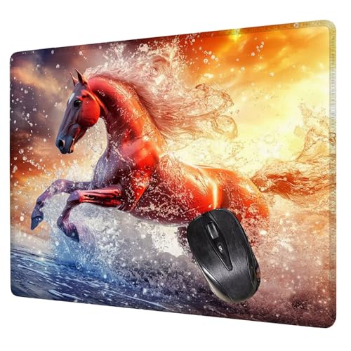 Rouge Tapis de Souris Gaming 42 x 35 cm, Tapis de Souris Cheval sous Main Bureau, avec Bords Cousus, Imperméable Antidérapant Mousepad, Vitesse et la...
