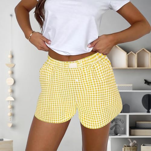 Women Pajamas Shorts Y2k Elastic Waist Plaid Boxer Shorts Cute Gingham Sleep Lounge Bottoms3