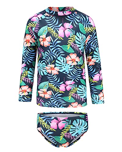 Image of HowJoJo Girls Two Piece Swimsuits Long Sleeve Rash Guard Set Kids Bathing Suits UPF 50+