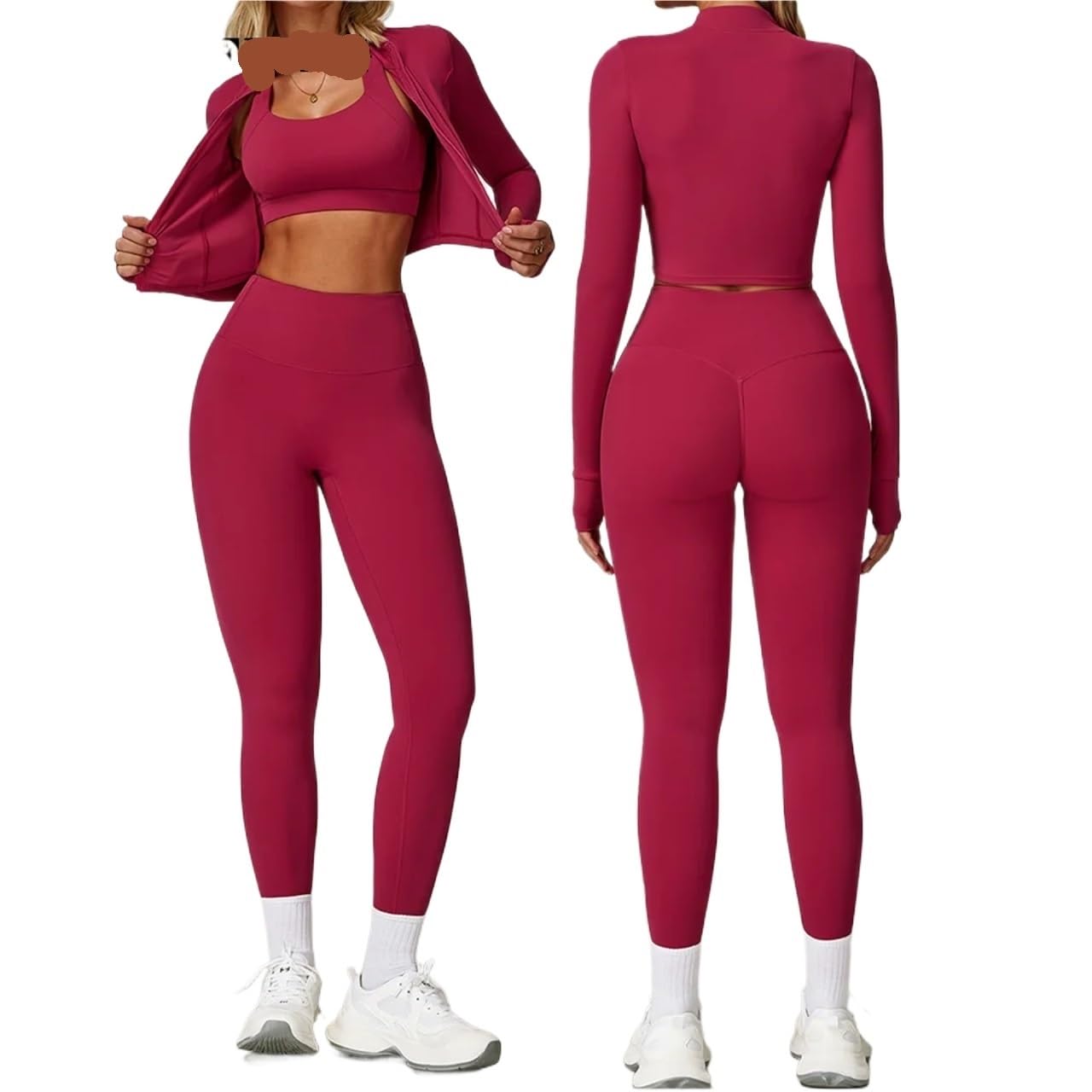 Donna Set di Abbigliamento Yoga 3 pezzi Set da yoga Abbigliamento palestra sportivo corsa Tute donna Fitness Allenamento Reggiseno Leggings a vita alta