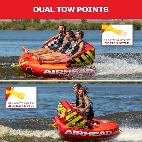 Image of Airhead Mable Towable Tube for Boating, 1-4 Rider Inflatable Boat Tube for Water Tubing, Heavy Duty Full Nylon Cover, EVA Foam Pads, Dual Tow Point, Patented Speed Safety Valve