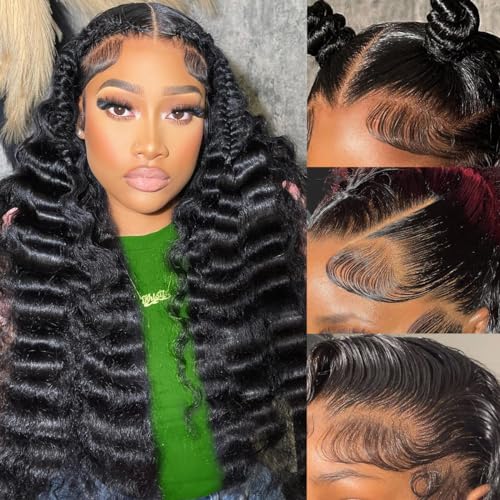Ferzzon Bling Hair 13x6 Deep Wave Lace Front Wigs Human Hair Pre Plucked Deep Curly HD Lace Frontal Wigs Human Hair 180 Density Lace Frontal Wigs for Women Glueless Wigs 26 Inch