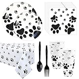 Cieovo Puppy Paw Party Supplies - Serves 20 Guest Includes Dinner Plates Dessert Plates Cups Napkins...