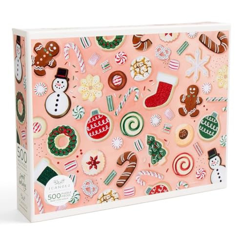 Sweet Holiday Cookie Puzzle – Rompecabezas de Navidad de 500 piezas para adultos con pan de jengibre, menta, muñecos de nieve y golosinas festivas – Regalo o relleno de calcetín para los amantes de