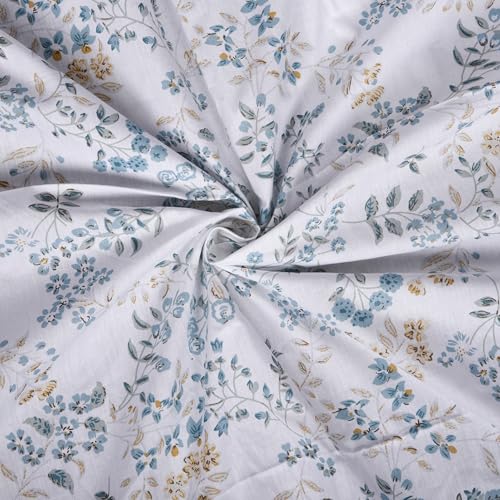Image of LINENWALAS Cotton Sheer Curtains for Window - Light Filtering 5 Feet Set of 2, Aesthetic Cafe Curtain Floral Printed Drapes with Grommet Hanging - (L 5FT x W 4.5FT, Skylet Breeze)