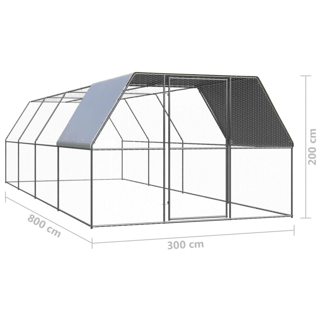 Jaula para pollos al aire libre, 3 x 8 x 2 m, de acero galvanizado, gallinero, para pequeños animales, para gallinas, patos y otros animales pequeños, práctico y espacioso