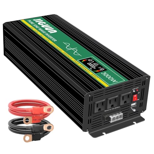 Image of JIGUUN 6000W Peak 3000 Watt Pure Sine Wave Power Inverter,12v DC to 110/120v AC Power Converter 3 AC & USB Output,Power Converter LCD Display for Home RV Camping Outdoor Car Truck