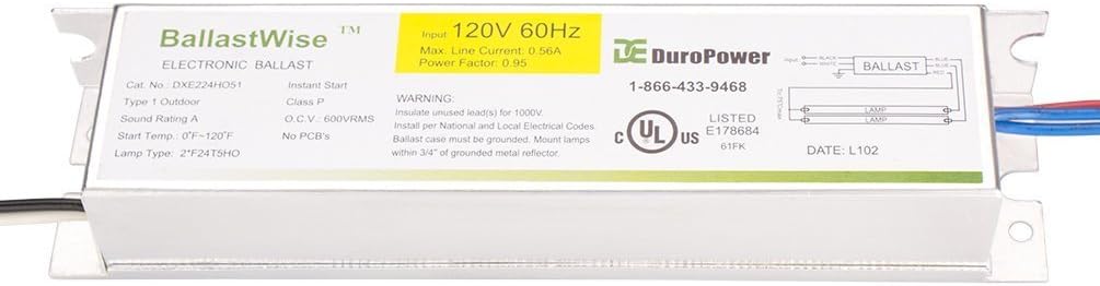 T5 grow light ballast with wires (DXE224HO51) for 2 F24T5HO Bulbs