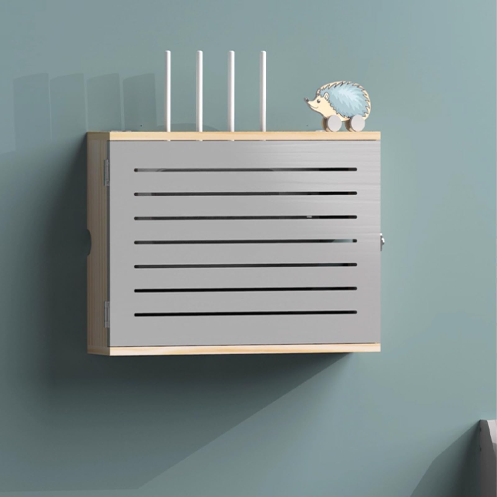 Caja de almacenamiento para enrutador WiFi gris de 47cm y organizador de cables de pared