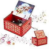 YUEXNKO Caja musical navideña de madera, caja musical con manivela grabada, Christmas Carillon (C)