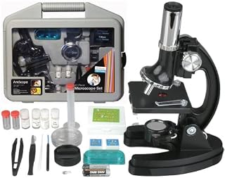 AmScope 120X-1200X 52-pcs Kids Beginner Microscope STEM Kit with Metal Body Microscope, Plastic