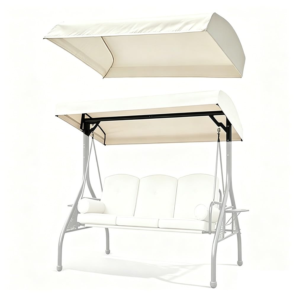 Copertura per Altalena Hollywood 3 Posti Baldacchino di Ricambio per Dondolo da Giardino 164X114cm 195X125cm Tettino Parasole Universale Impermeabile(Beige,77x49x9in(195x125x20cm))