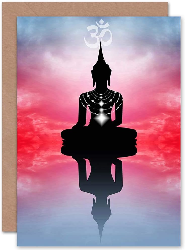 Wee Blue Coo ZEN BUDDHIST REFLECTION CLOUDS BLANK GREETINGS BIRTHDAY CARD ART, Pink|black|blue|red, 17.5 x 12.5 cm