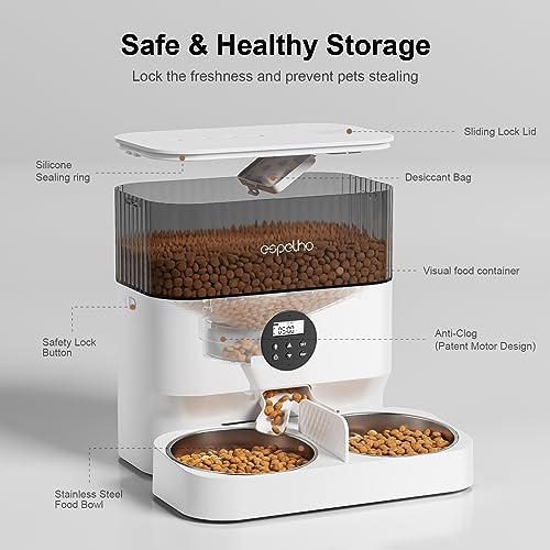 Espelho Automatic Cat Feeders for 2 Cats - 5L Timed Cat Food Dispenser with 2 Stainless Steel Bowls, 10s Meal Call Programmable Portion Control Pet Feeder with Desiccant Bag for Cats & Dogs - Image 6