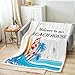 Beach House Throws Blanket,Surfing Surfboard Blue Waves Coconut Trees Sherpa Blanket for Girls Teens, Rustic Farmhouse Wooden Barn Door Microfiber Fleece Blanket Room Decor, Throw Size (50 x 60 Inch)