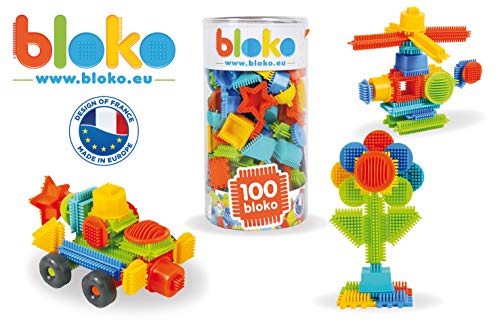 51+5B8ISVhL BLOKO – Tube de 100 BIoko – Dès 12 Mois – Fabriqué en Europe – Jouet de Construction 1er âge – 503503