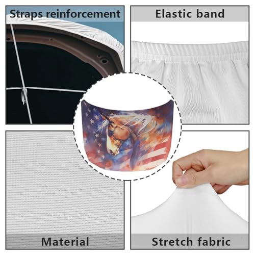 Image of US Flag Horse Car Hood Cover Stretch Polyester Car Hood Cover Removable Automotive Accessories Suitable Most Automotive Sedans Trucks Pickup Sports Cars
