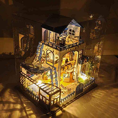 Miniatur DIY Puppenhaus Kit, DIY Haus Treffen Sie Sich Wieder die Ägäis Sea Villa Kreatives Geschenk, Holz Puppenhaus… – Bild 5