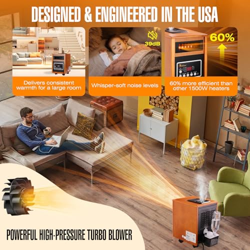Image of DR. INFRARED HEATER DR-998, 1500W Dual Heating Infrared Space Heater with Humidifier, Oscillation, Remote Control, Thermostat & Safety Protection, Portable with Wheels, Energy Efficient, Cherry