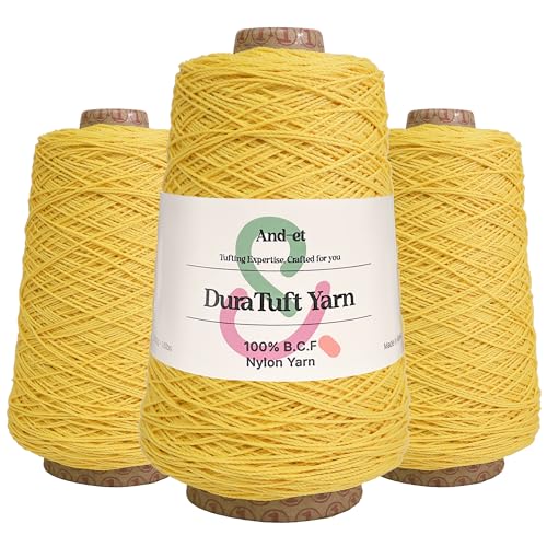 Image of And-et DuraTuft Yarn 45 Vibrant Colors Tufting Nylon Yarn Pack - Ideal for Crochet, Craft Projects -100% B.C.F. - 3 Cones x 1.66lbs(640yard) -Perfect for Rug Weaving and Knitting (13 Chick Yellow)
