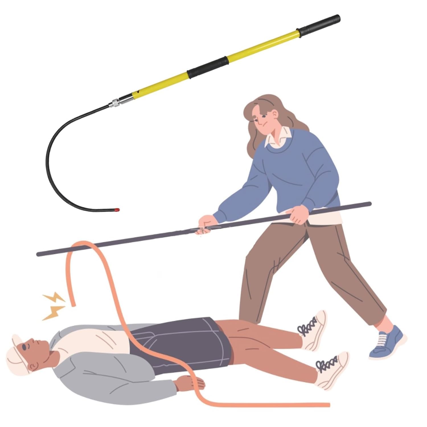 Scala di Salvataggio Gancio di Salvataggio Isolato ad Alta Tensione, Asta for Il Corpo con Maniglia Antiscivolo e Borsa stoccaggio(Yellow,6.5ft/2m)