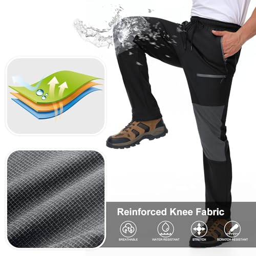 MOCOLY Wanderhose Herren Winter Thermo Jagdhose Skihose Schneehose Thermohose Winterhose Warme Fleece Gefüttert Softshell Cargo Outdoor Hose für Safari Trekking Ski Snowboard Arbeit Schwarz M