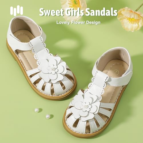Hehainom Toddler Girls Sandals Closed Toe Flats Dress Sandals Summer Flower Kids Shoes3